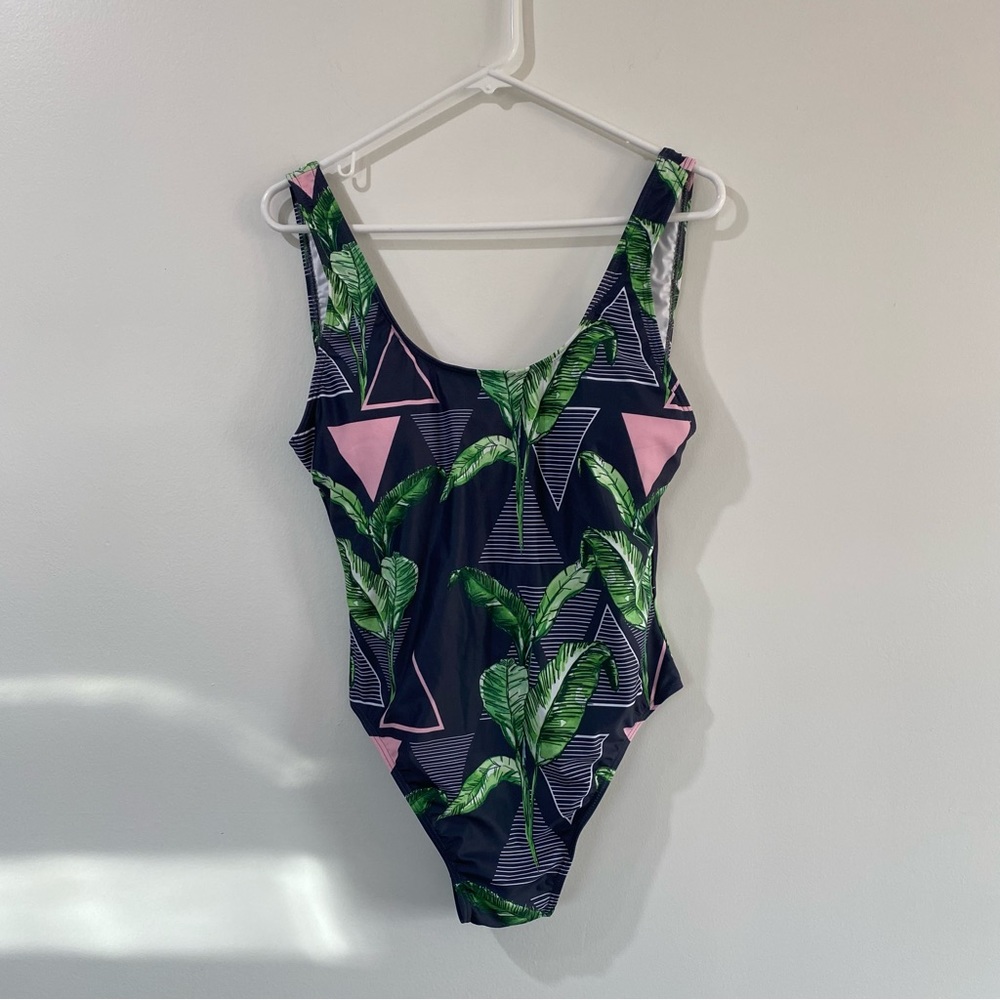 Zeraca Floral Geometric One Piece Swimsuit Sz L NWT